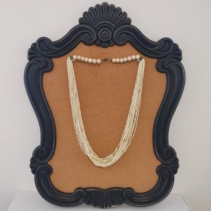 Multistrand cream seed bead and natural wood bead necklace